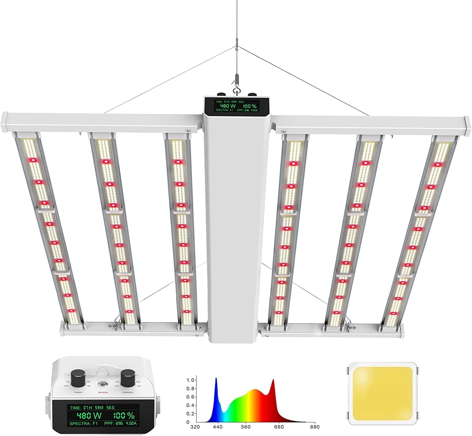 SAMPHON 480W LED Grow Lights 4x4ft Full Spectrum Smart Grow Light Bar with 1782pcs Diodes Plant Growing Light with Digital Screen and 5 Memory Timer, Plant Growing Lamps for Indoor Plants Veg Bloom