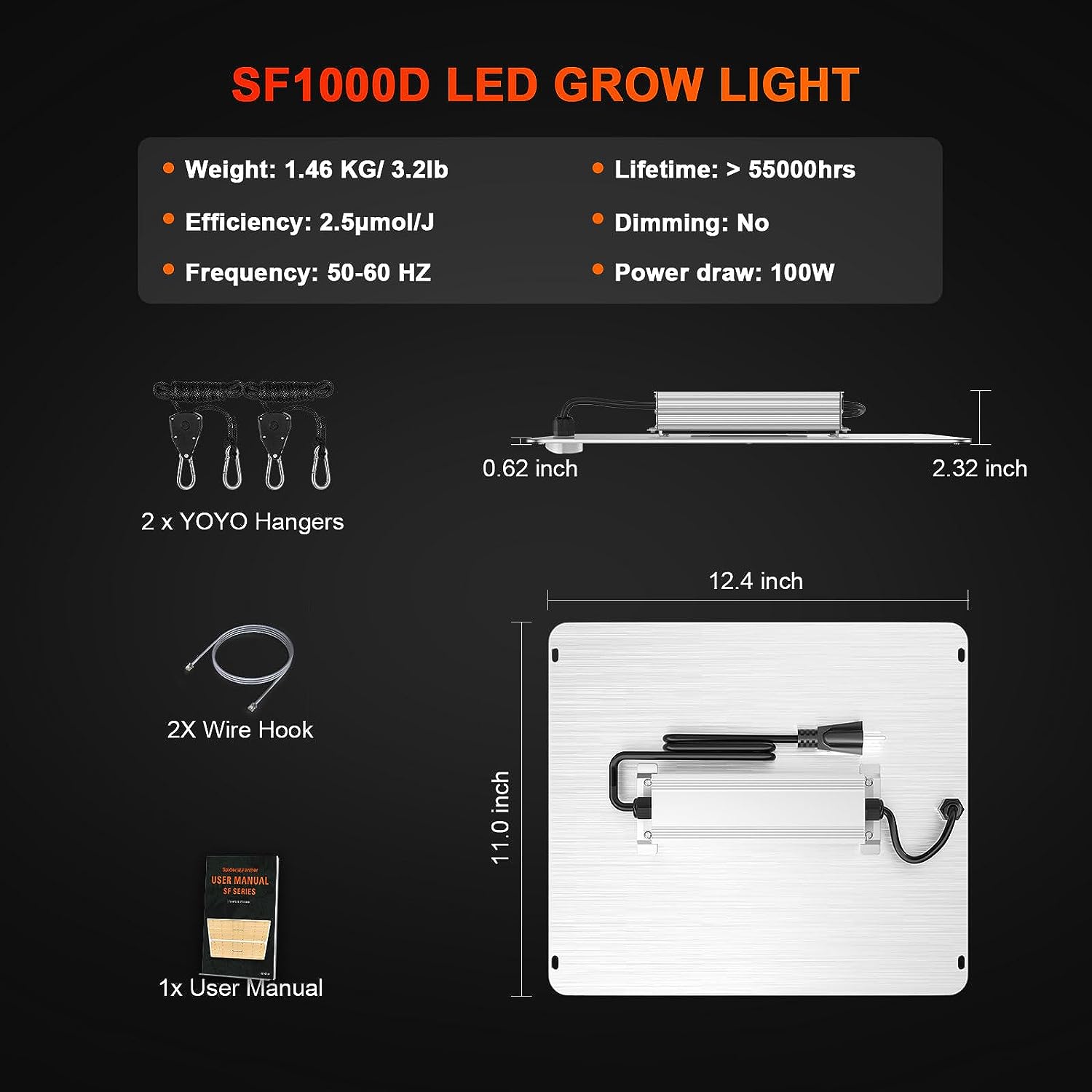 Spider Farmer SF1000D LED Grow Light with Samsung LM301B Diodes  IR Lighting Full Spectrum Grow Light for Indoor Plants Veg Bloom Growing Lamps for 3x3/2x4 Grow Tent 2.5g/w 2 Pack