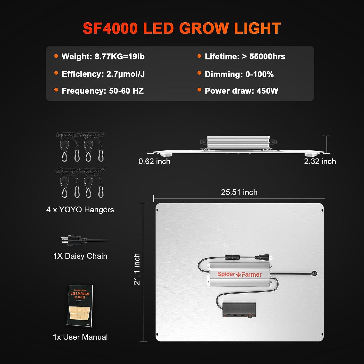 2023 Newest Spider Farmer SF4000 LED Grow Light with Samsung LM301B Diodes Deeper Penetration  Dimmable 450W Full Spectrum Grow Lighting for Veg Bloom Indoor Plants in Grow Greenhouses Tents 4x4/5x5