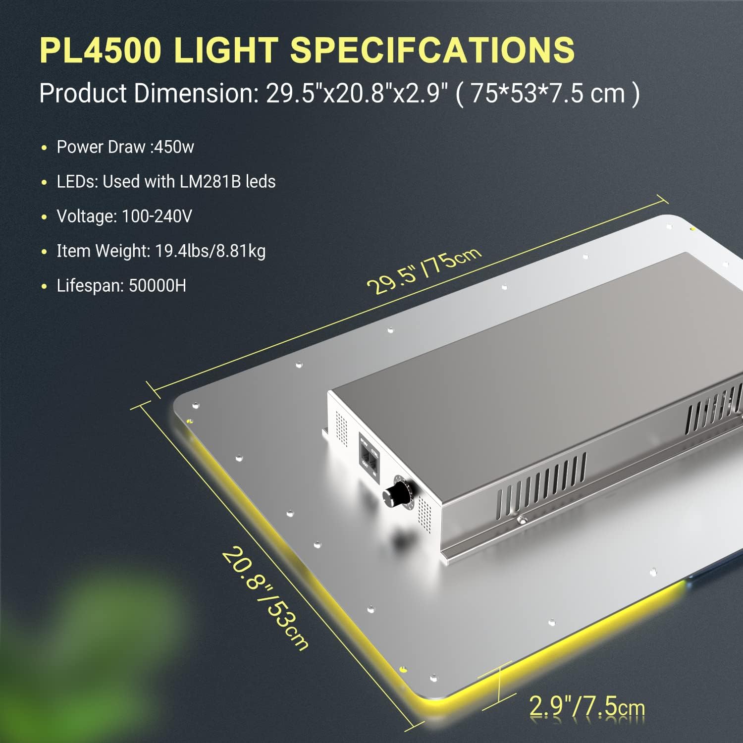 Phlizon 2023 Advanced PL-4500 Plant LED Grow Light Dual Channel with UV IR Grow LEDs for Indoor Plants Grow Lamps Used with LM281B LEDs Dimmable Daisy Chain Grow Lamp