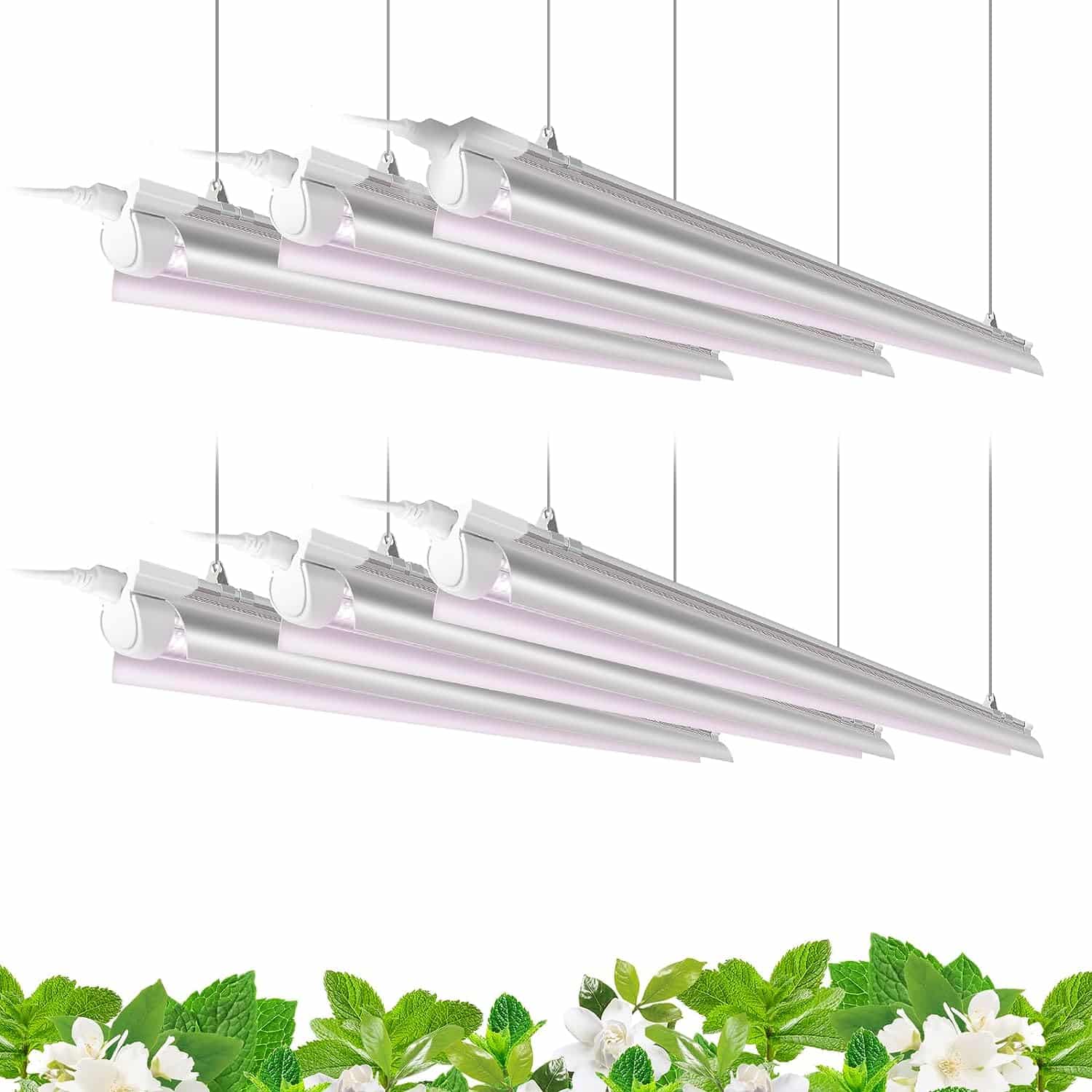 Barrina 4FT T8 Plant Grow Light, 252W(6 x 42W, 1400W Equivalent), Full Spectrum, LED Growing Lamp Fixture for Indoor Plant Growing, with ON/Off Switch  V-Shaped Reflector, Pinkish White, 6-Pack