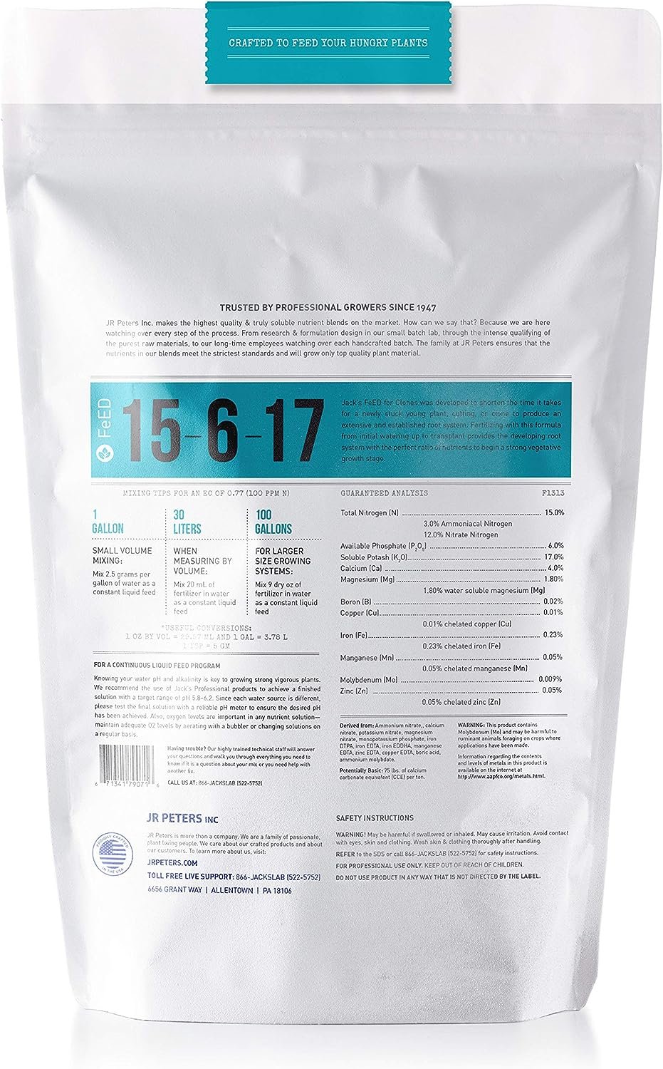 Jacks Nutrients Clone 15-6-17 Fertilizer, 2.2lbs