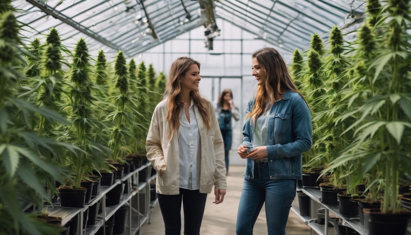 A well-lit greenhouse filled with thriving cannabis plants and cloning equipment.