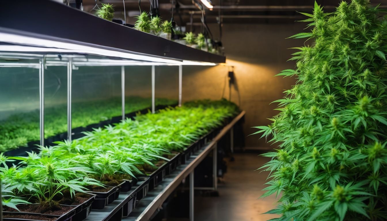 A photo of vibrant cannabis plants growing in a hydroponic system.