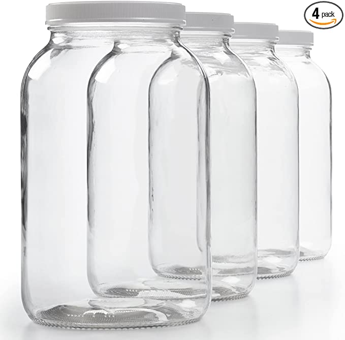 Wide mouth 1-gallon glass jar with lid