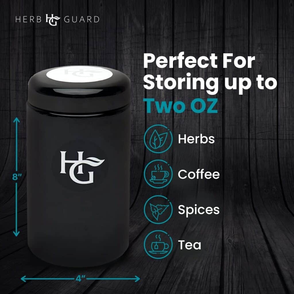 A graphic showing what you can store in the Herb Guard jar