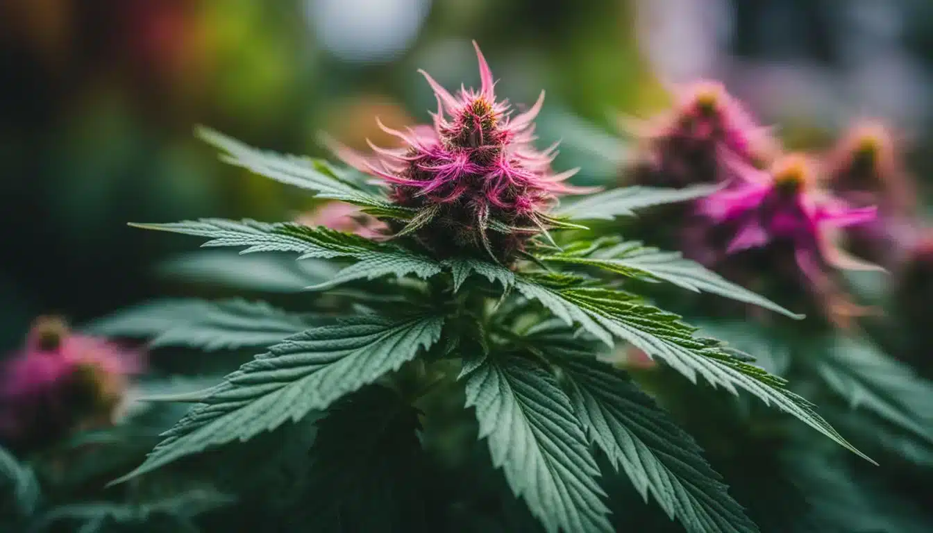 A vibrant close-up of a marijuana plant with crystal-clear details.