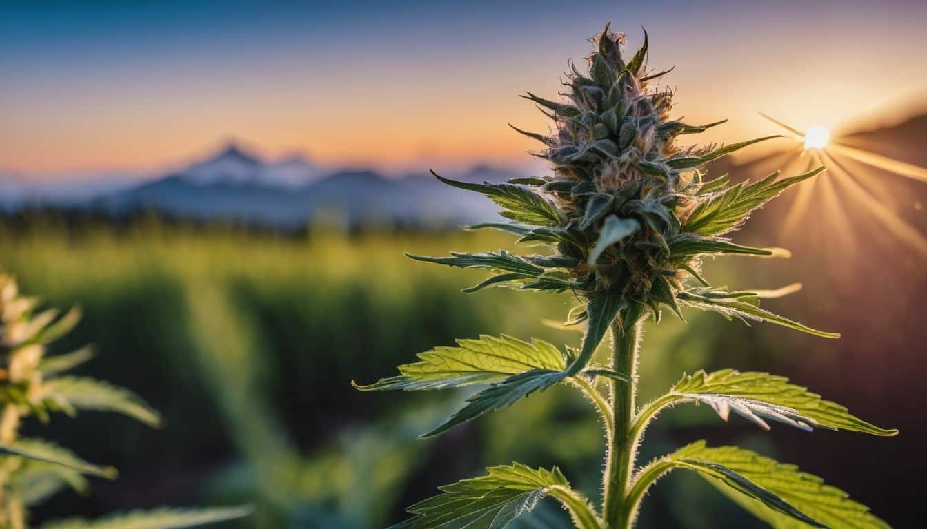 Close-up of Bacio Gelato cannabis flower with various people in nature.