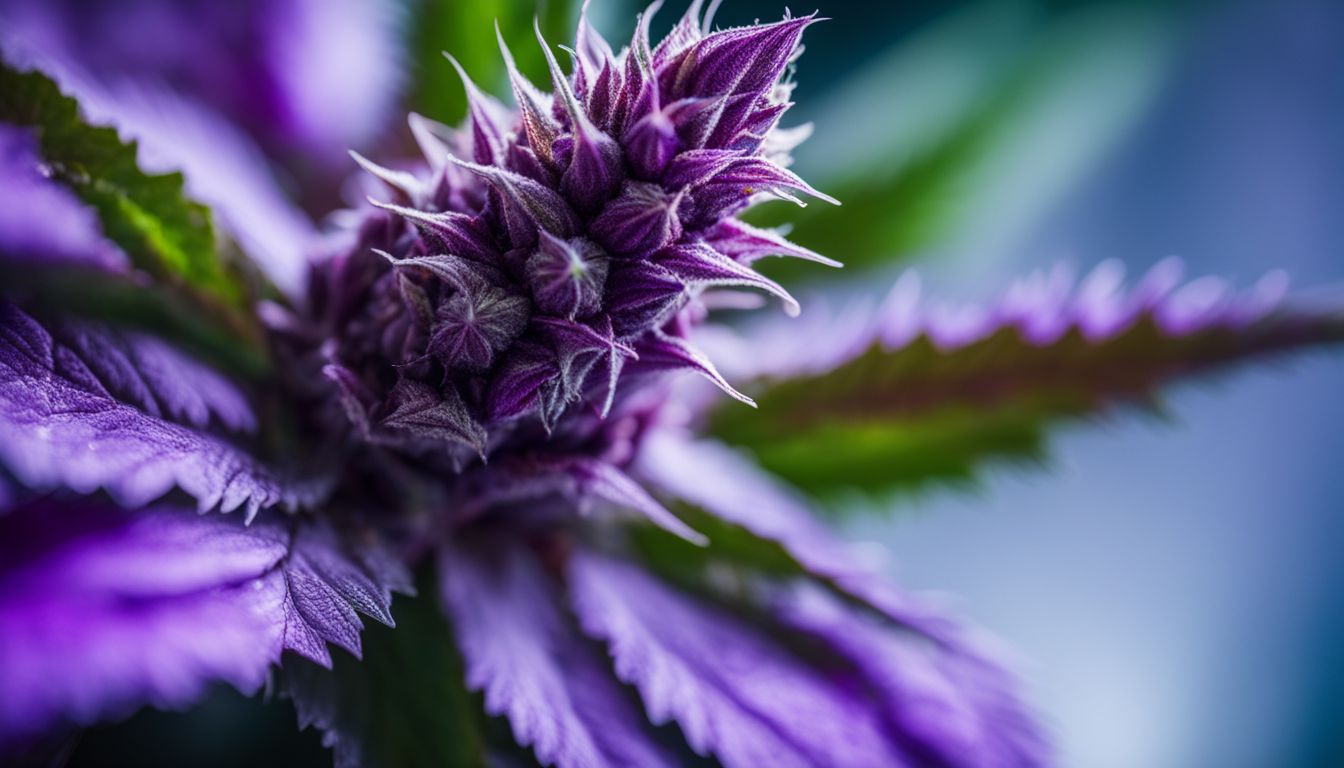 A close-up of a colorful Skywalker cannabis bud with vibrant purple hues.