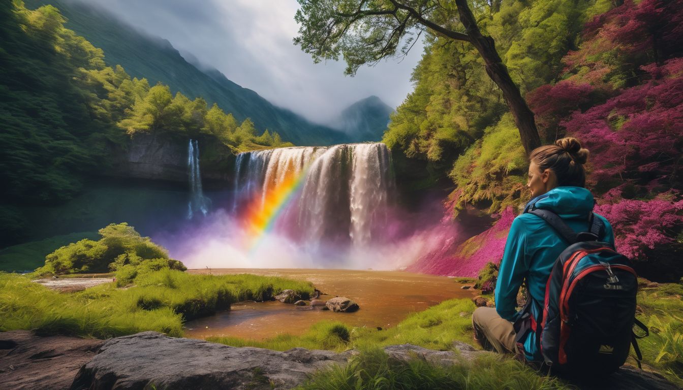 A colorful photo showcasing a person surrounded by nature's beauty.