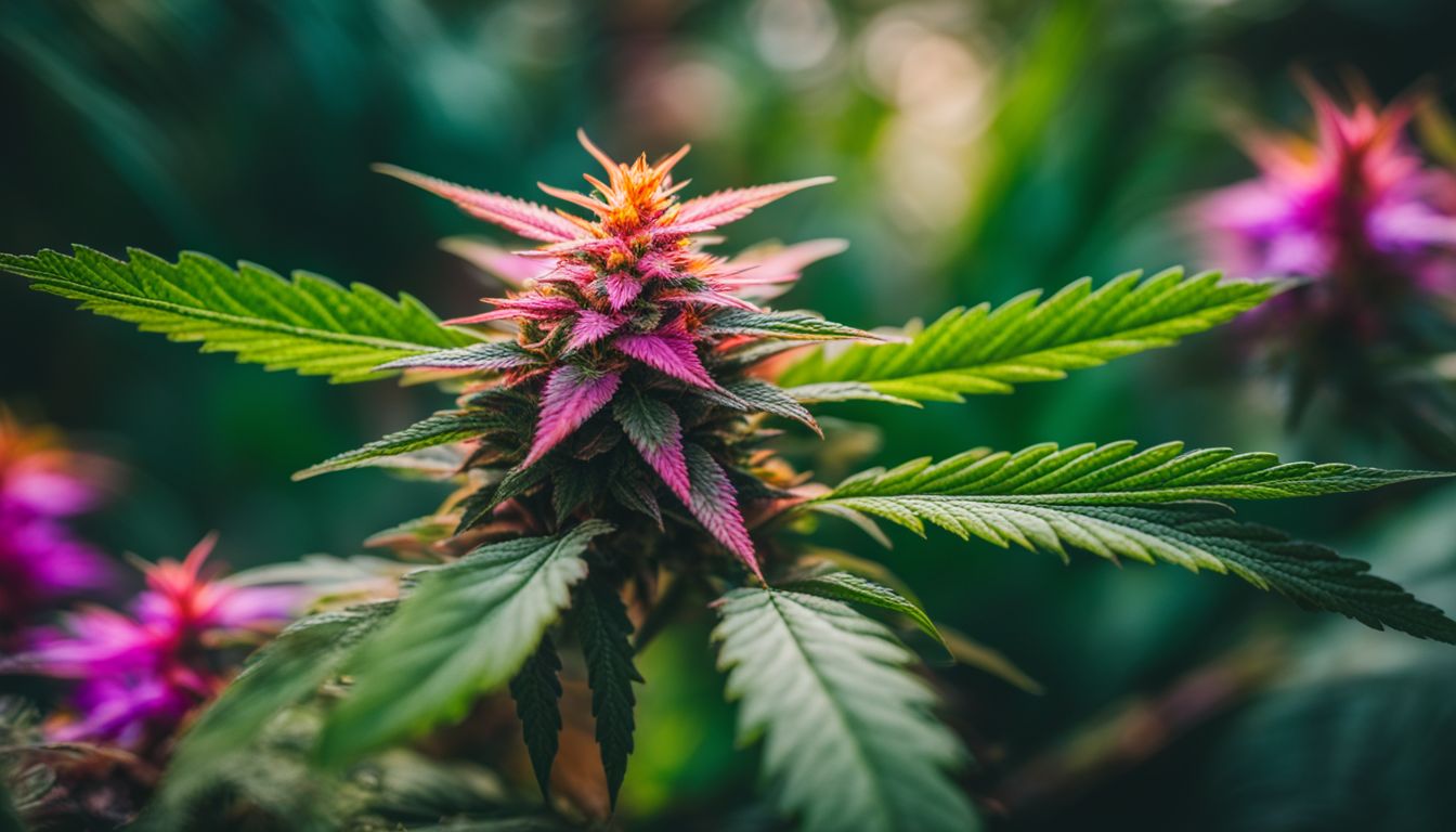 A photo of a vibrant marijuana plant with colorful buds.