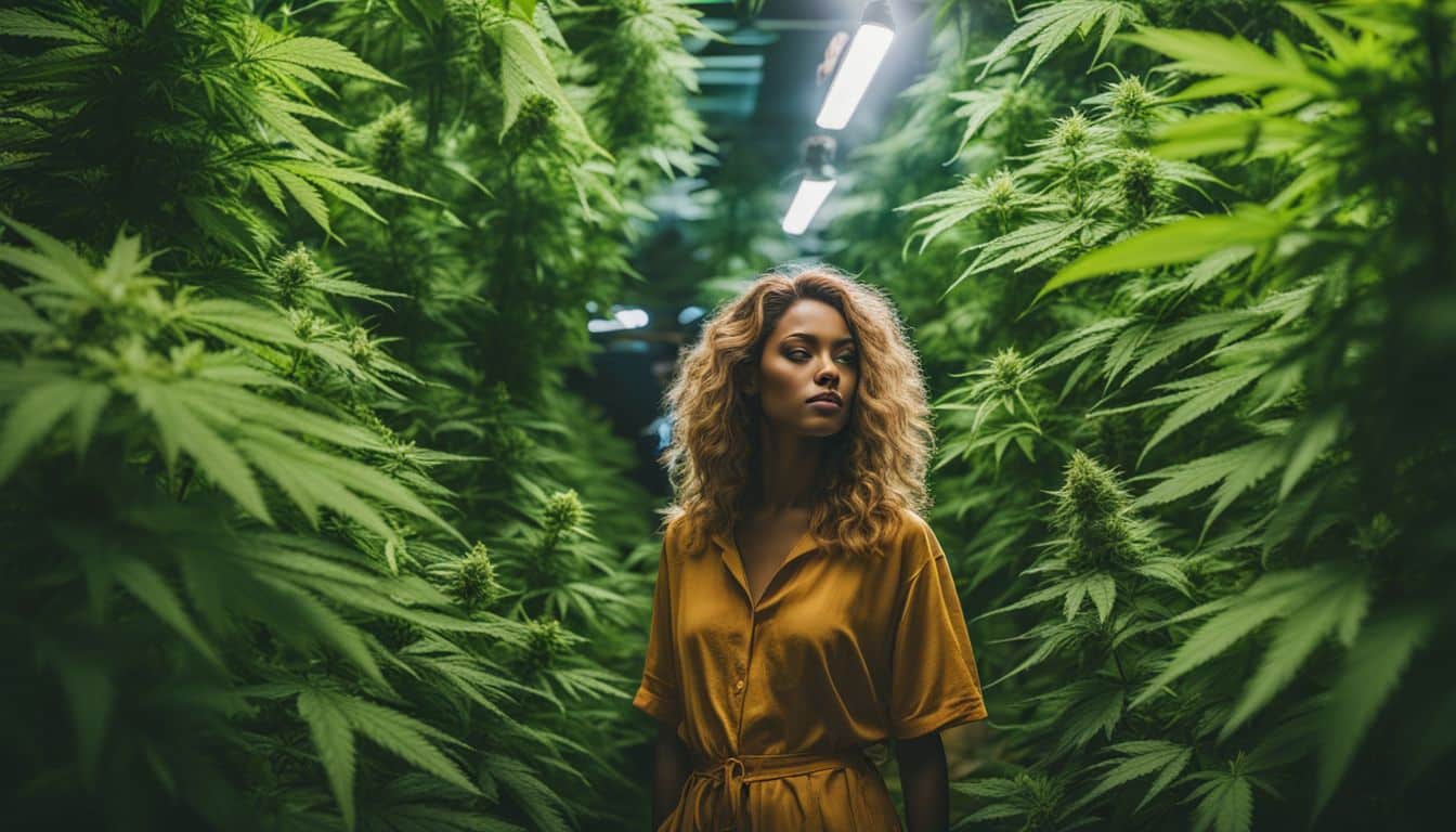 A person in a marijuana field surrounded by nature and diversity.