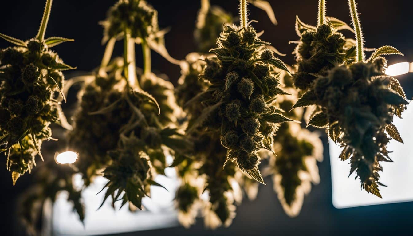 Image of diverse cannabis buds in a dark room, professionally captured.