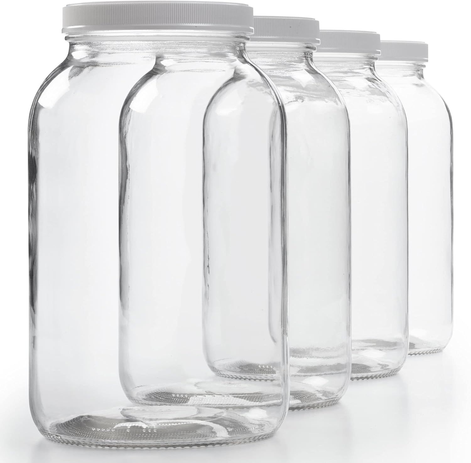 Wide Mouth 1 Gallon Glass Jar with Lid - Glass Gallon Jar for Kombucha  Sun Tea Gallon Mason Jars are Large Glass Jars with Lids 1 Gallon for Food Storage - 4pk Large Jars with Airtight Plastic Lids